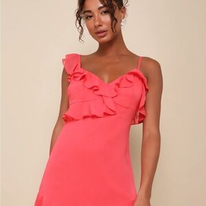 Lulu's Vibrant Pink Ruffle Mini Dress